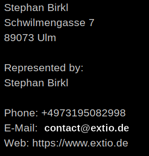 Postal address and phone number of Stephan Birkl, shown as an image to prevent automated crawling
